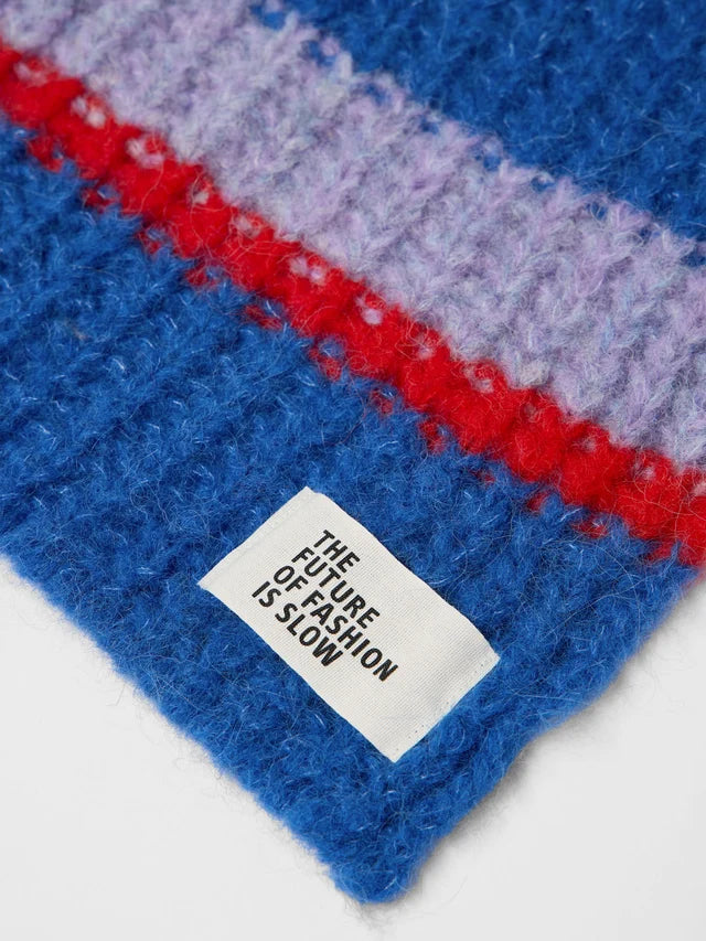Chunky Knit Scarf - Blue Violet Stripe