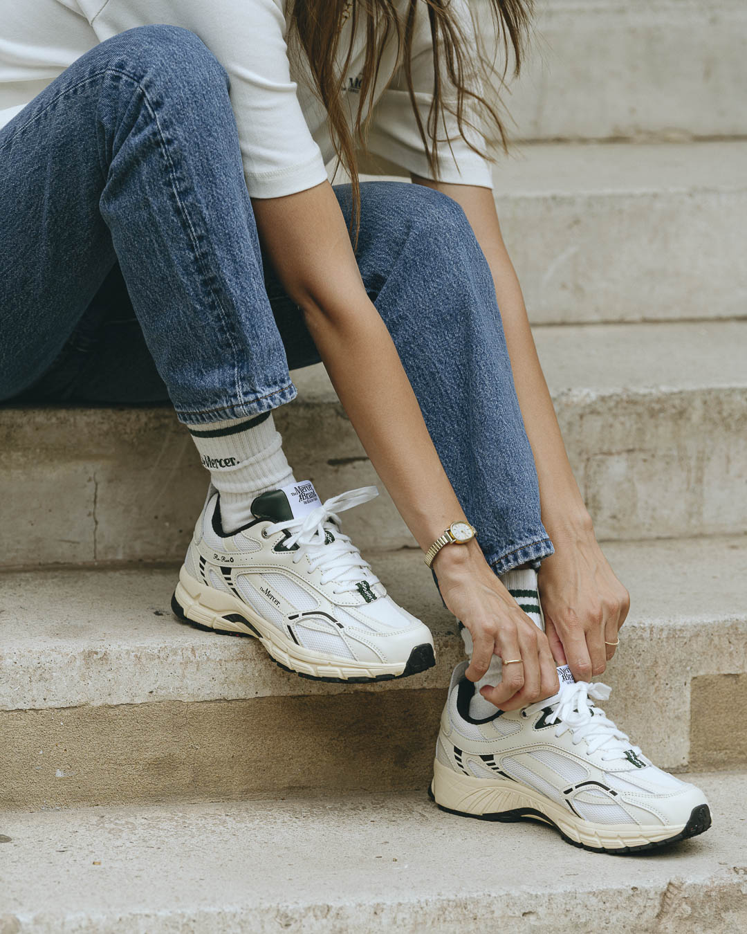 The Mercer Socks Stripe - White/Green