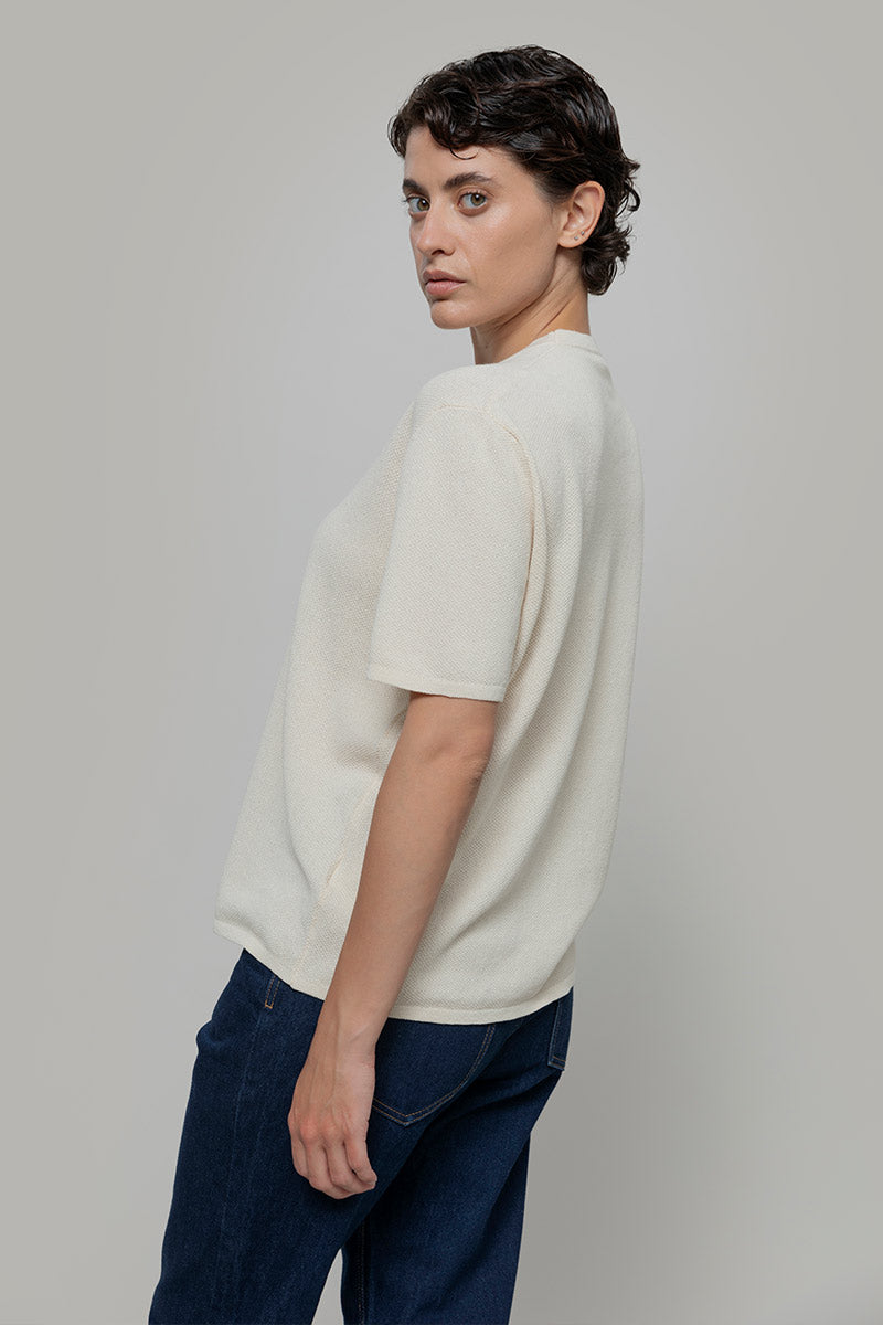 Carlotta Cotton Knit T-Shirt - White Burro