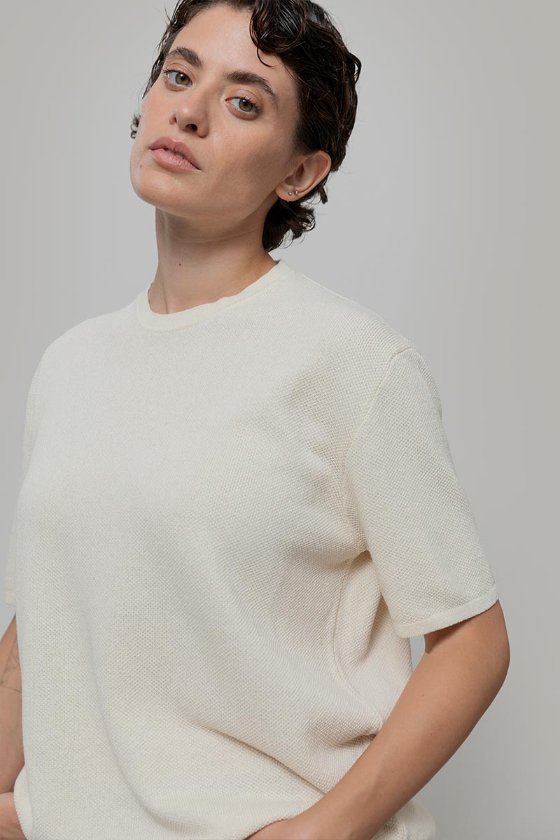 Carlotta Cotton Knit T-Shirt - White Burro