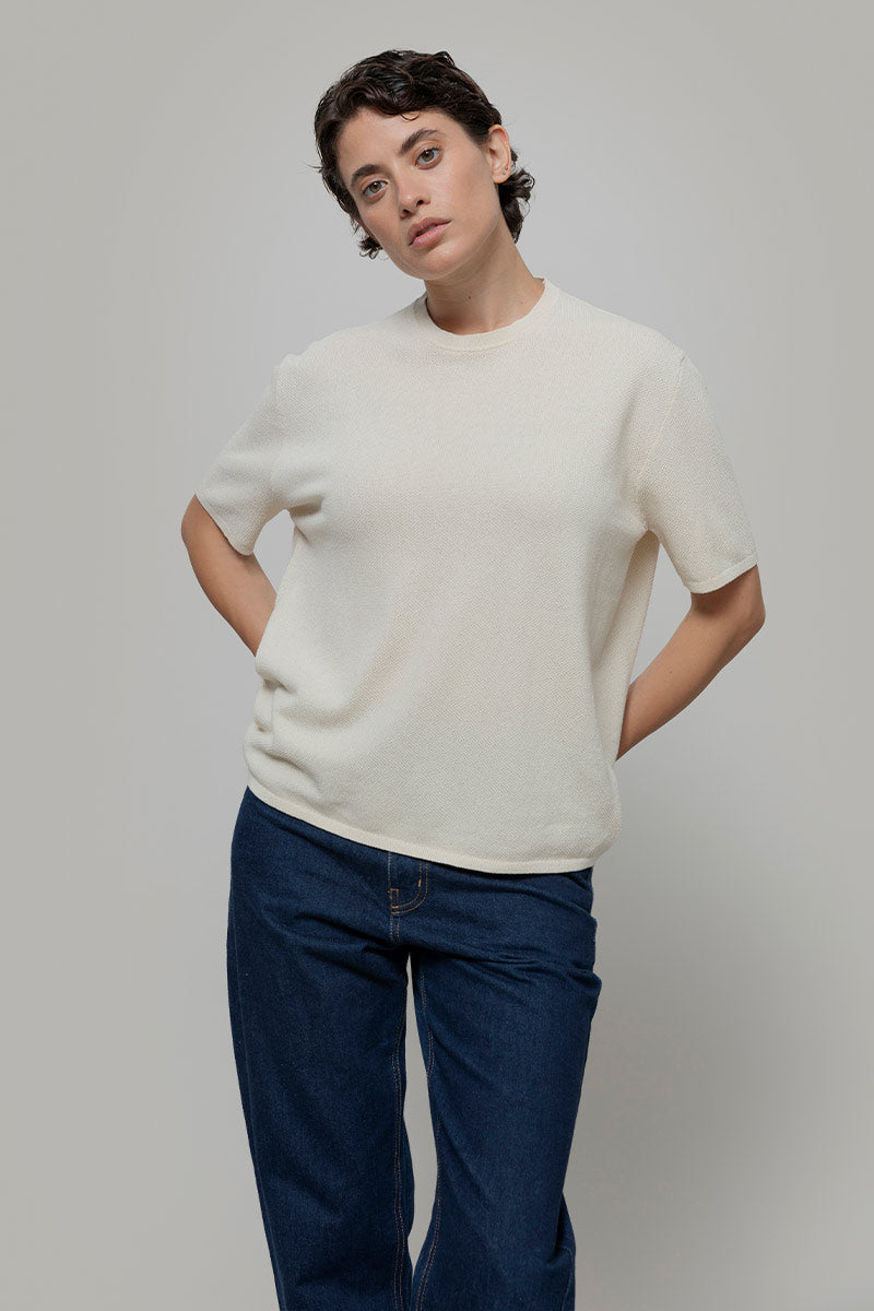 Carlotta Cotton Knit T-Shirt - White Burro