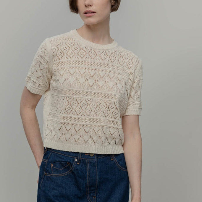 Neda Cotton Knit T-Shirt - White Burro