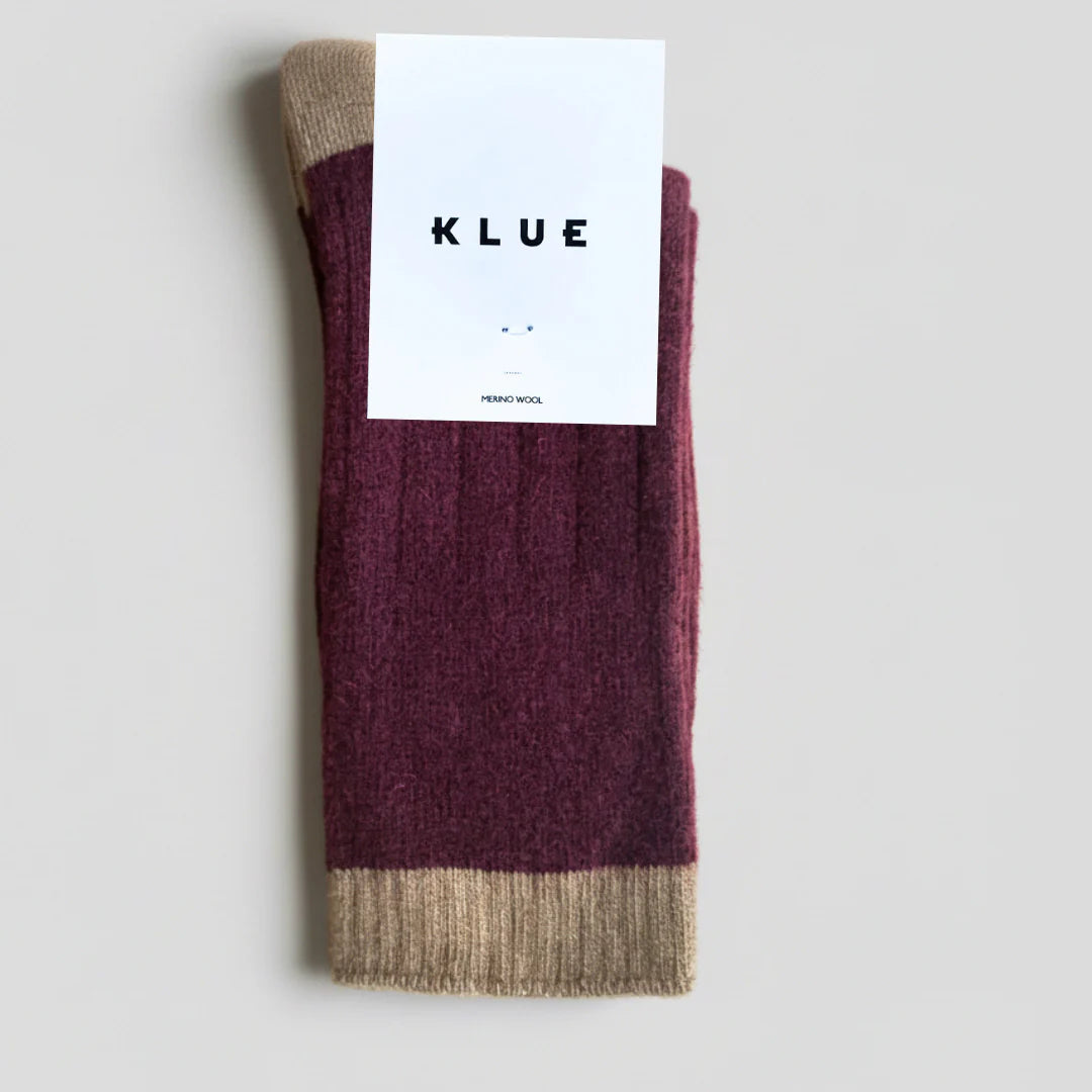 Merino Wool Socks with Bands - Burgundy/Camel