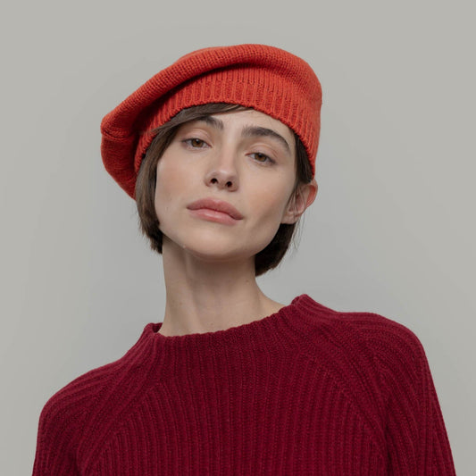 Nicole Recycled Cashmere Beret - Orange