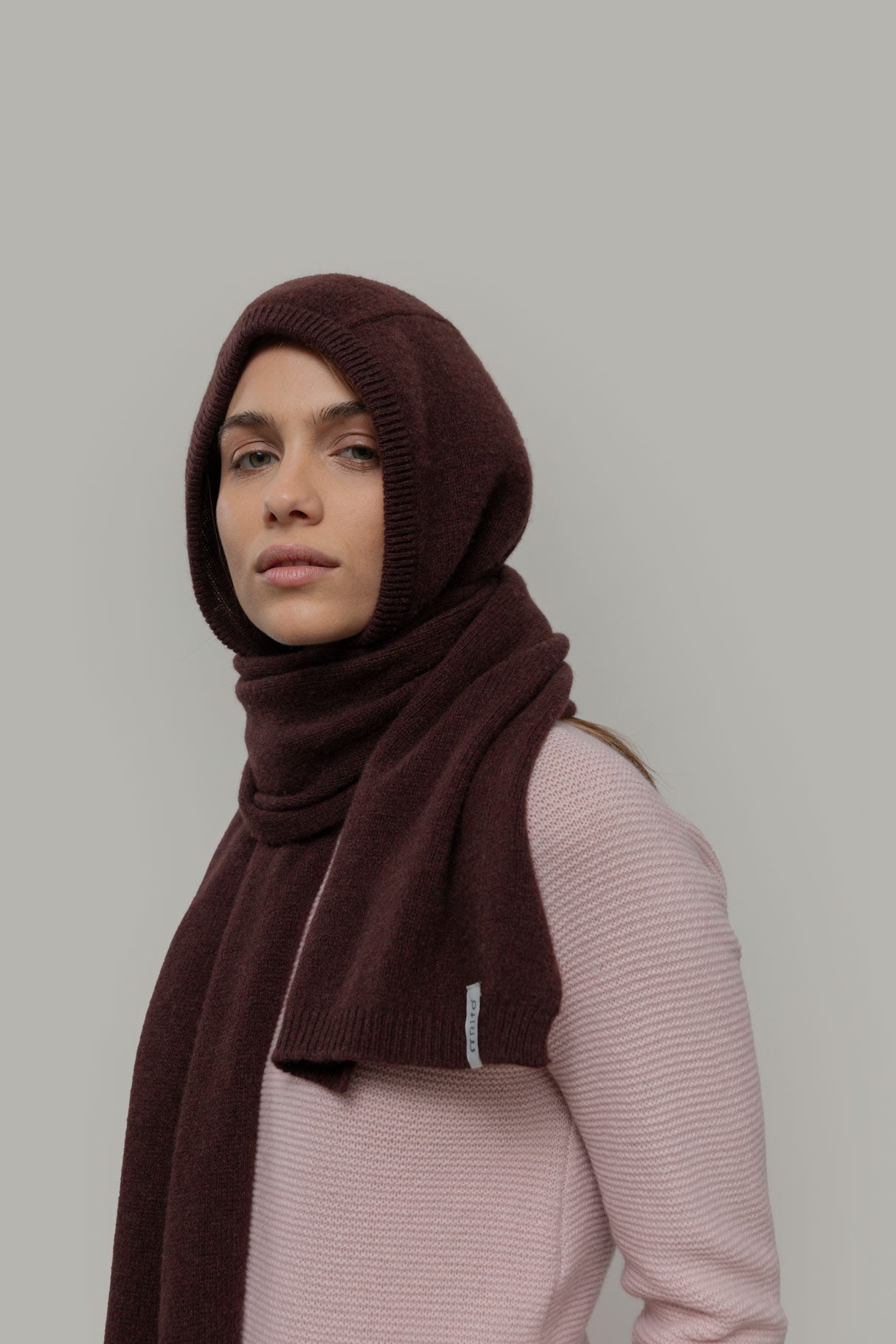 Ilenia Recycled Cashmere Scarf-Hoodie -  Coffee Brown