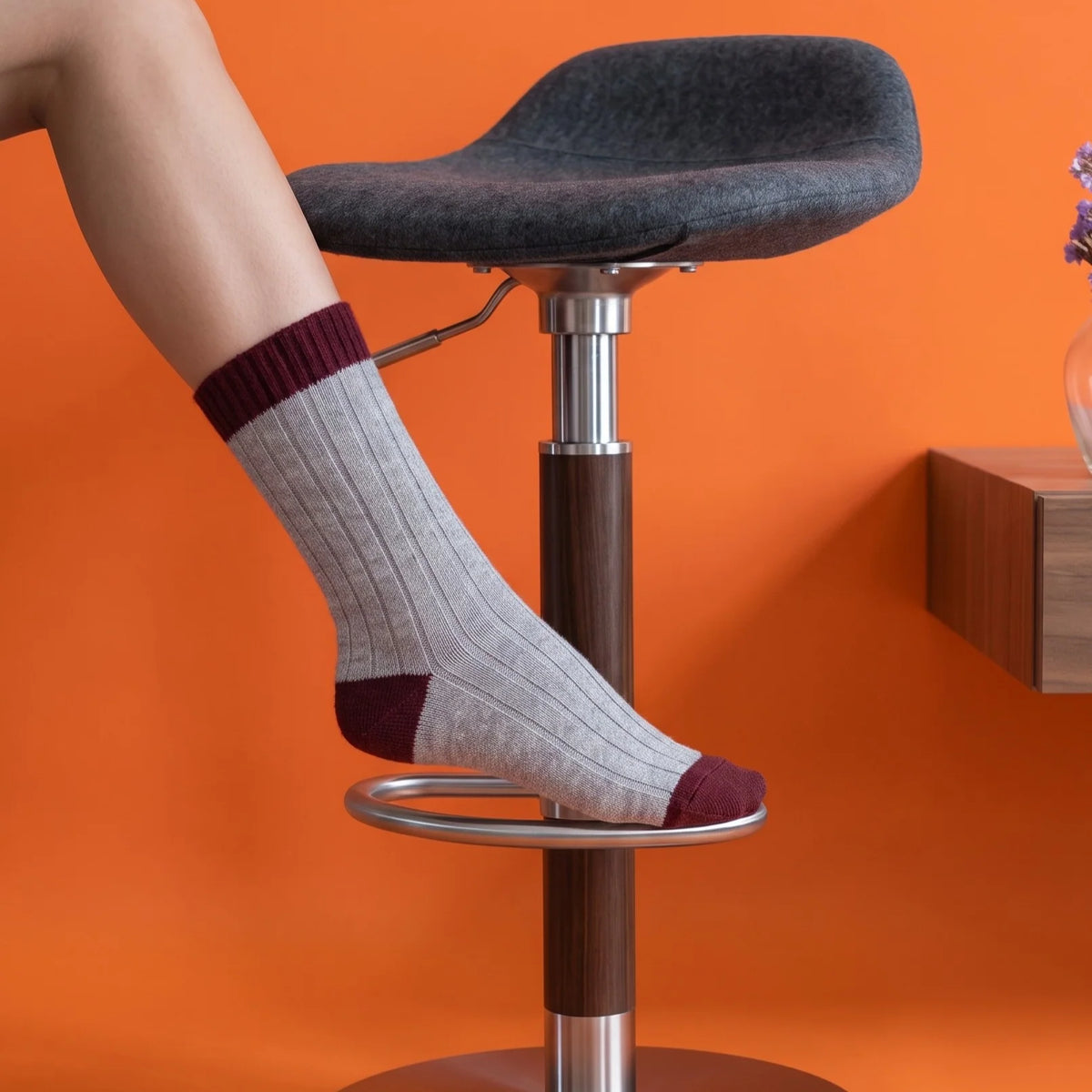 Merino Wool Socks with Bands - Sand/Burgundy