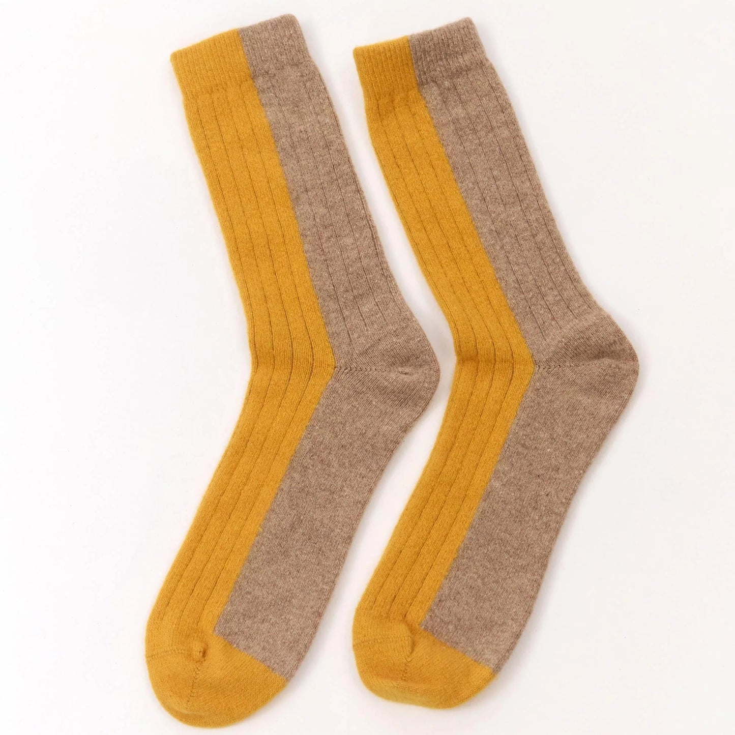 Bicolor Wool Socks - Mustard