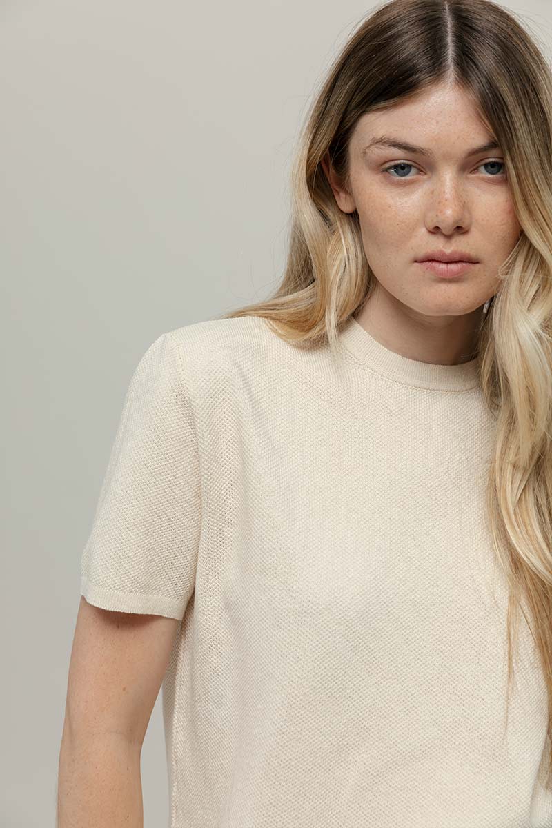 Carlotta Cotton Knit T-Shirt - White Burro