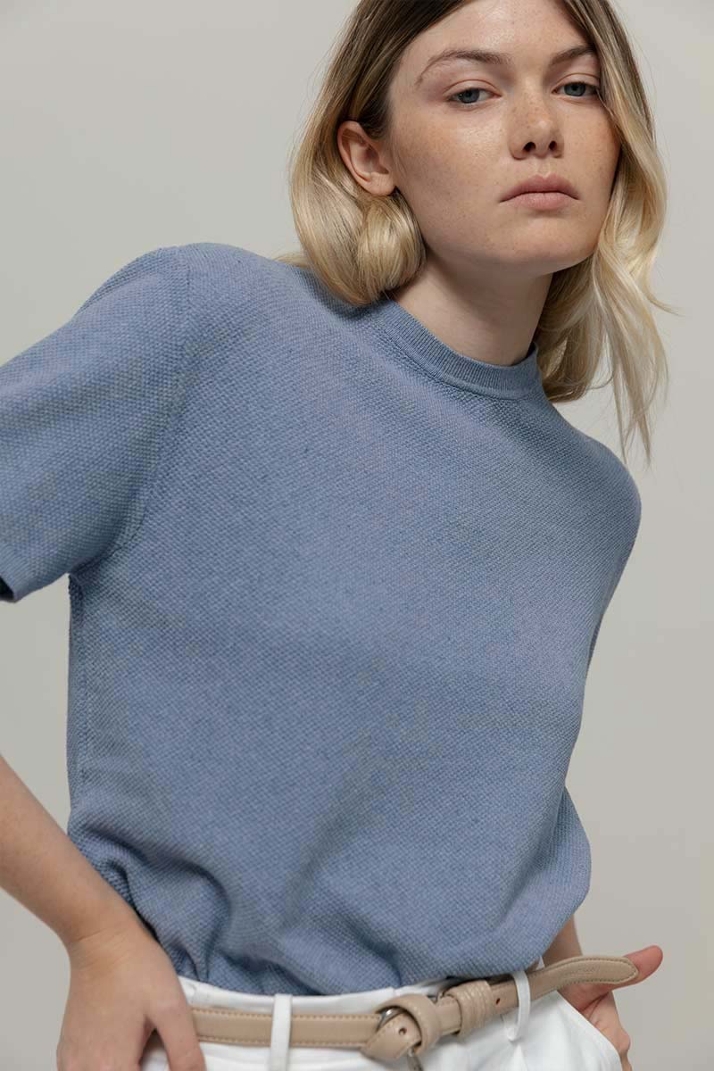Carlotta Cotton Knit T-Shirt - Indigo