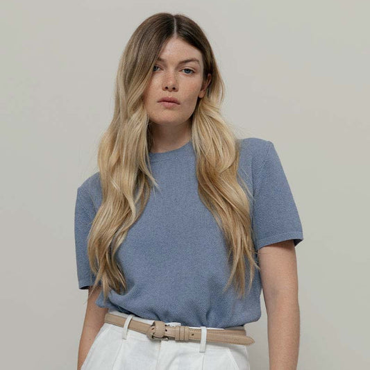 LAST ONE IN M- Carlotta Cotton Knit T-Shirt - Indigo