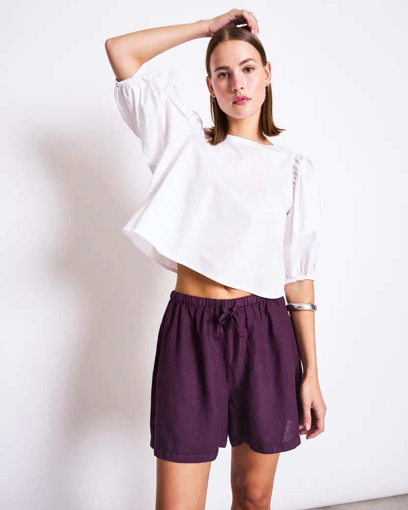 LAST ONE in L - Marum Linen Drawstring Shorts - Cherry Lacquer