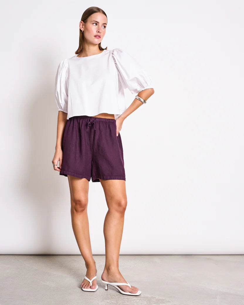 LAST ONE in L - Marum Linen Drawstring Shorts - Cherry Lacquer