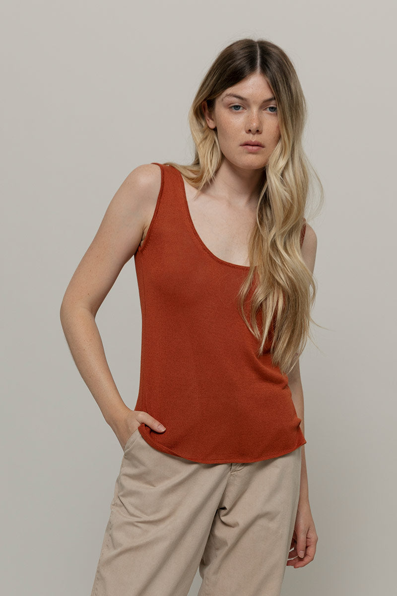 Valeria Recycled Viscose Top - Brown Terracotta
