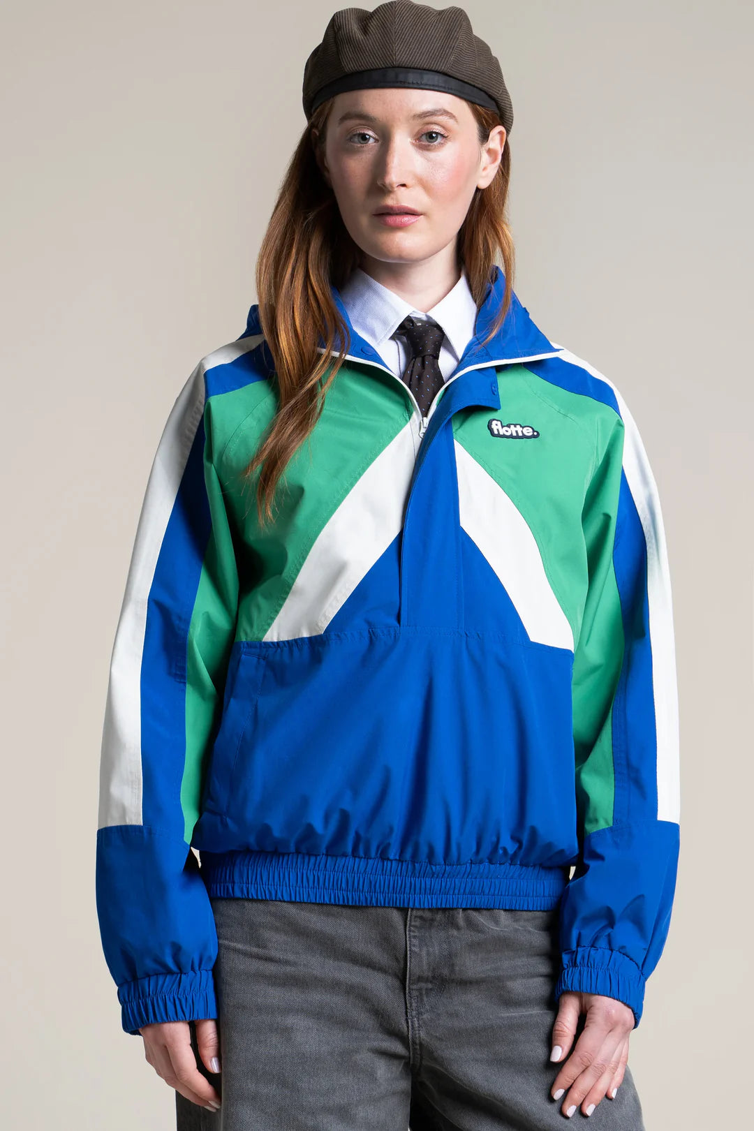 LAST ONE in S - Oversized Anorak Tricolor - Bleu Roi