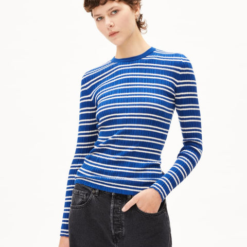 Knitted Longsleeve Alaania Chiffron Stripes - Lapis Blue/Oatmilk