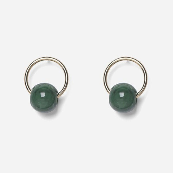 Green Pearl Hoops - Gold
