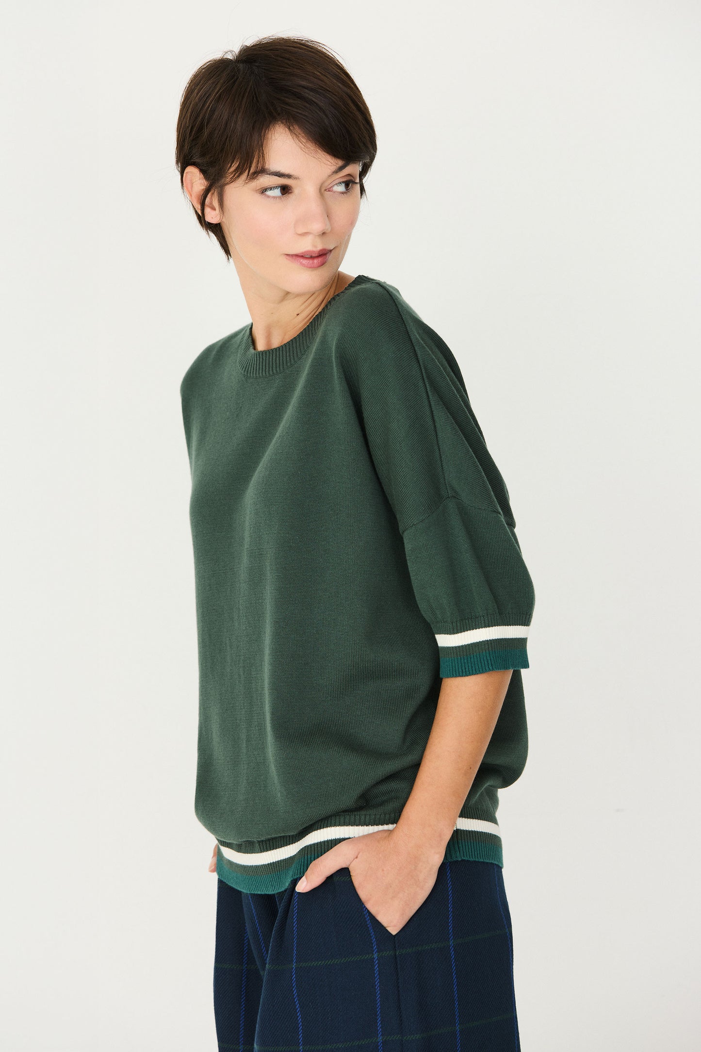 Dorleta Knitted Top / Short Sleeved Jumper - Dark Green