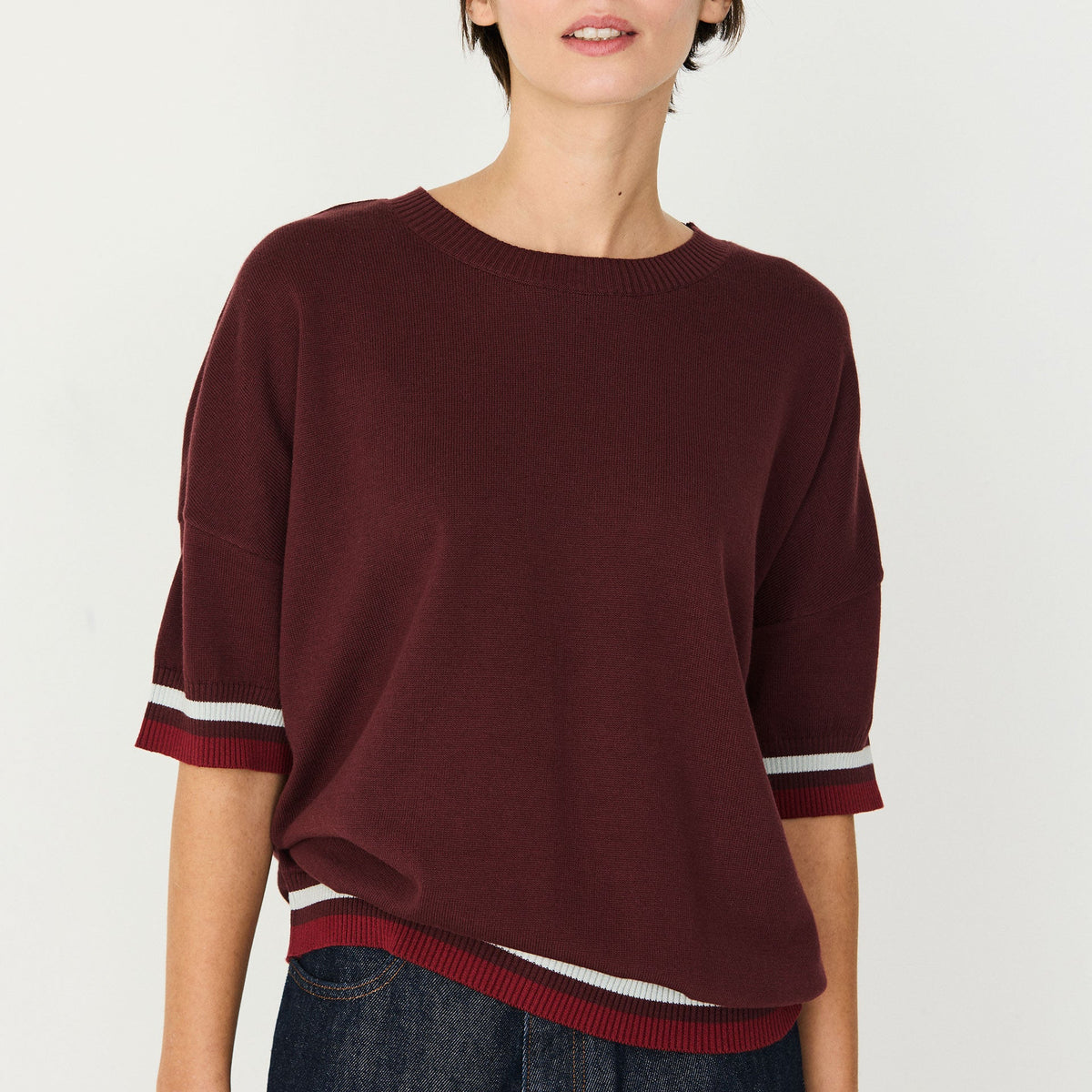 Dorleta Knitted Top / Short Sleeved Jumper - Chocolate