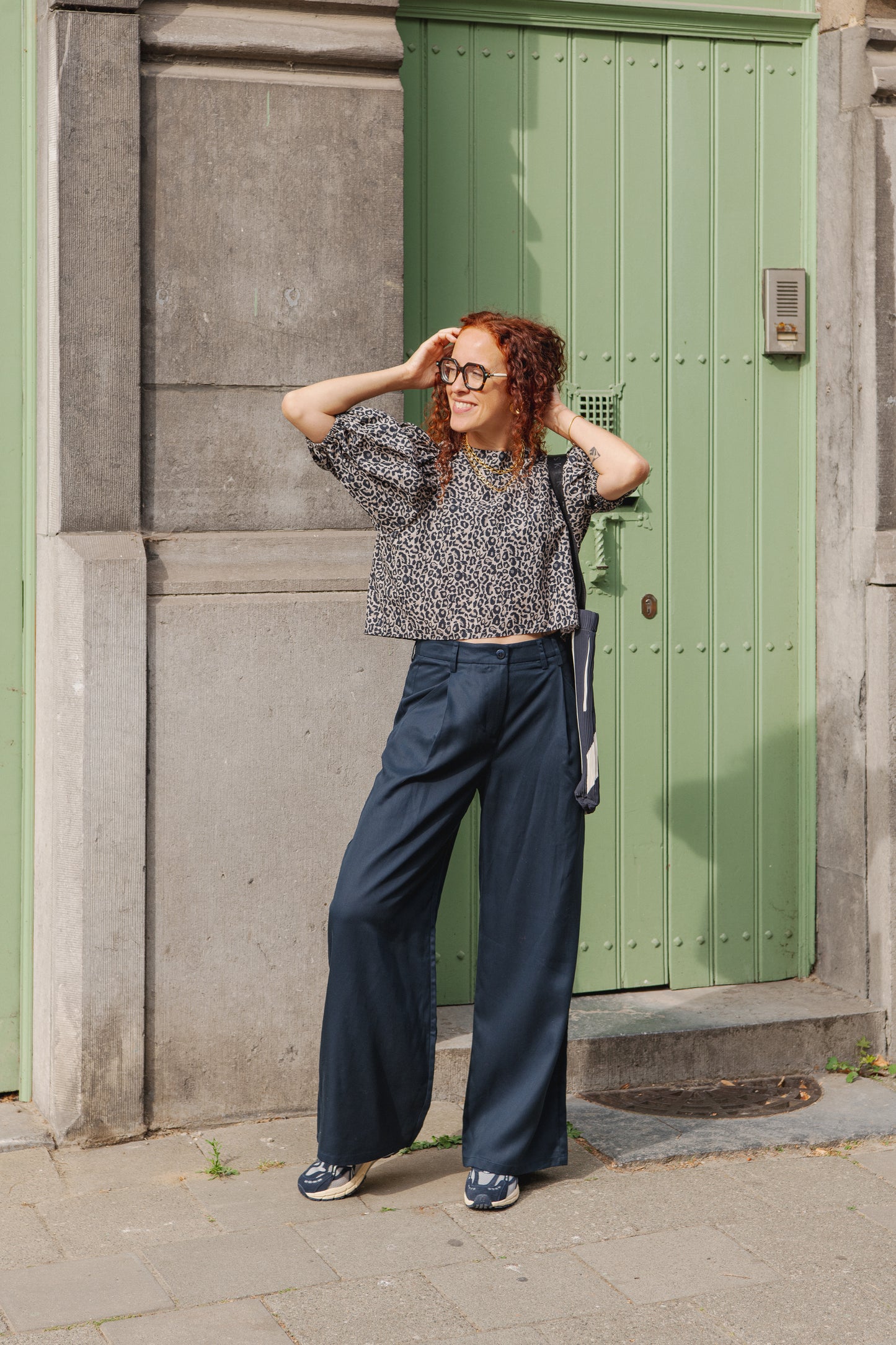 LAST ONE in S - Olmos Cropped Blouse - Leo Print