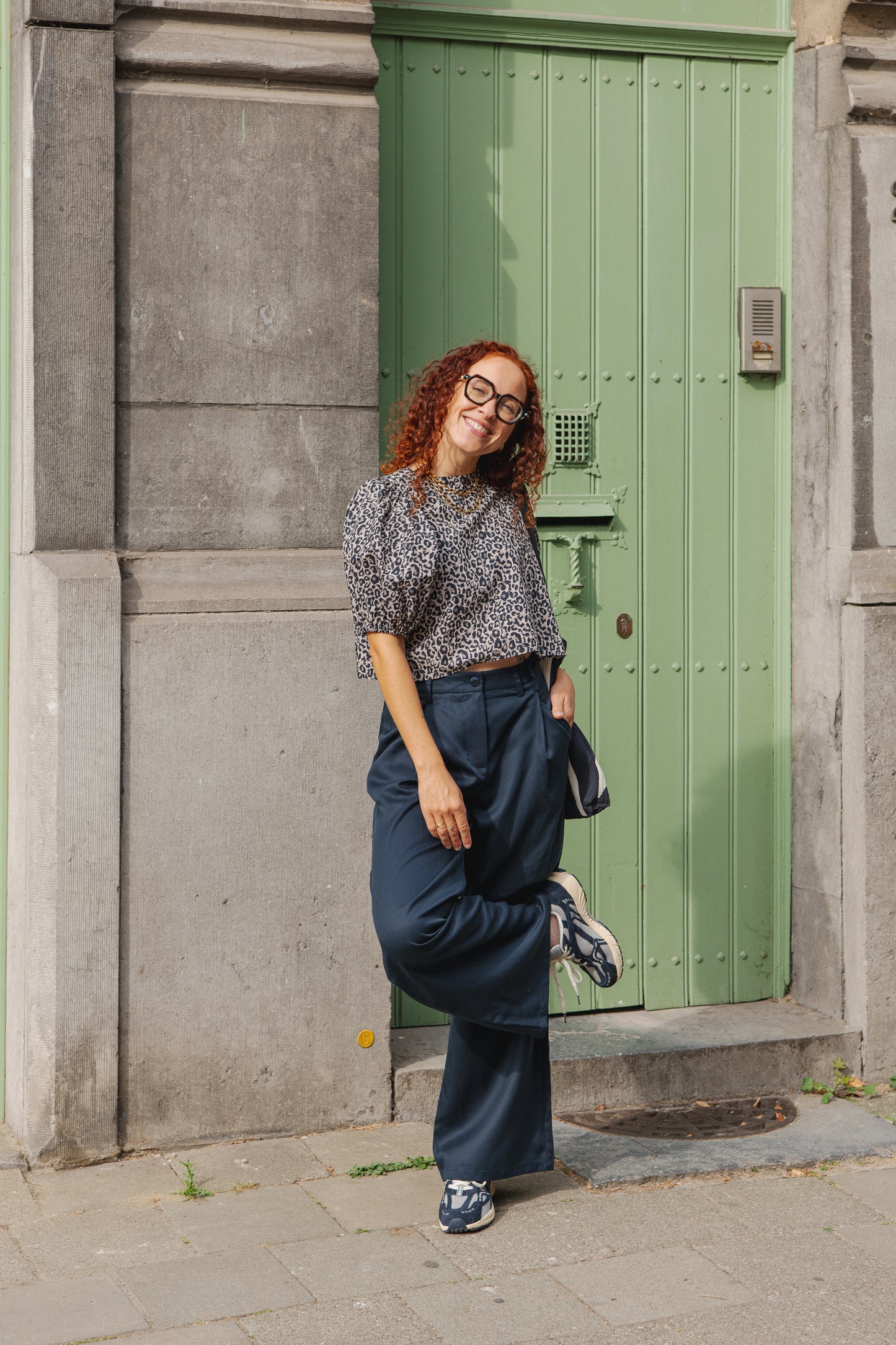 LAST ONE in S - Olmos Cropped Blouse - Leo Print