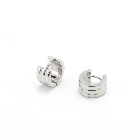Ruby Triple Huggie Hoop Earrings - Silver