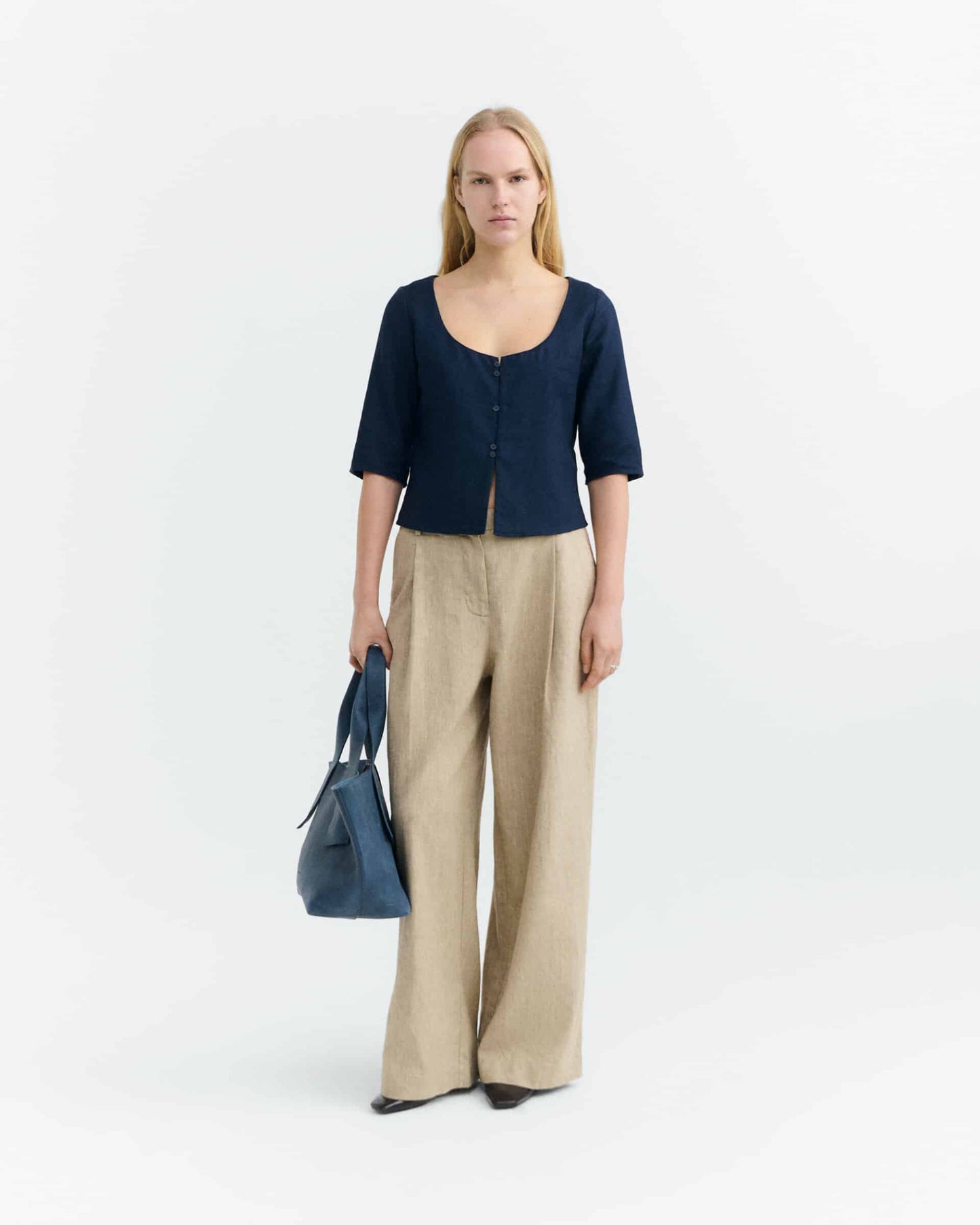 Elara Blouse - Navy Hemp