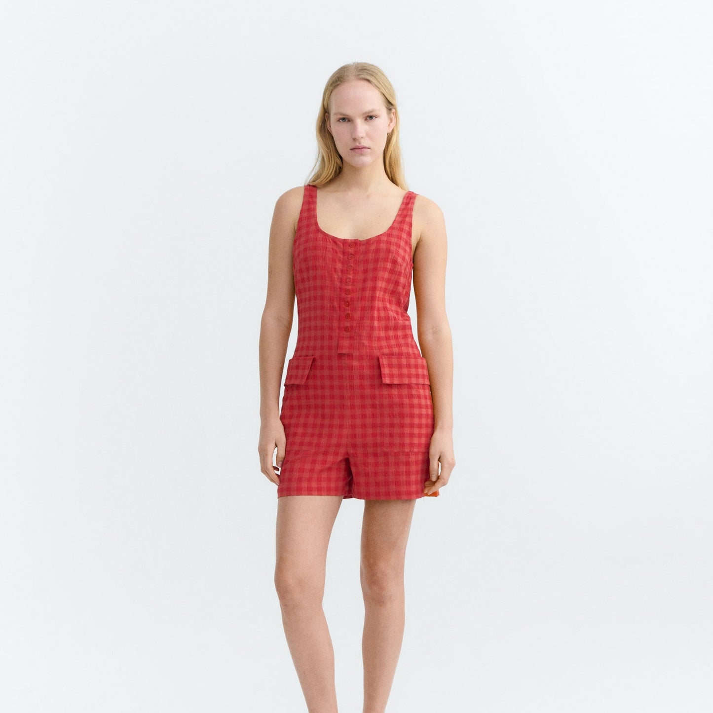 Maud Seersucker Jumpsuit - Red Checks