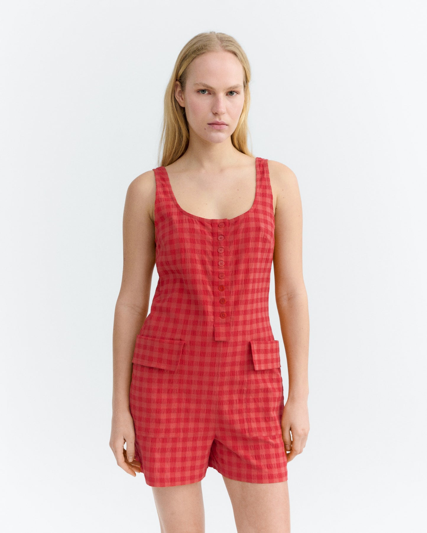 Maud Seersucker Jumpsuit - Red Checks