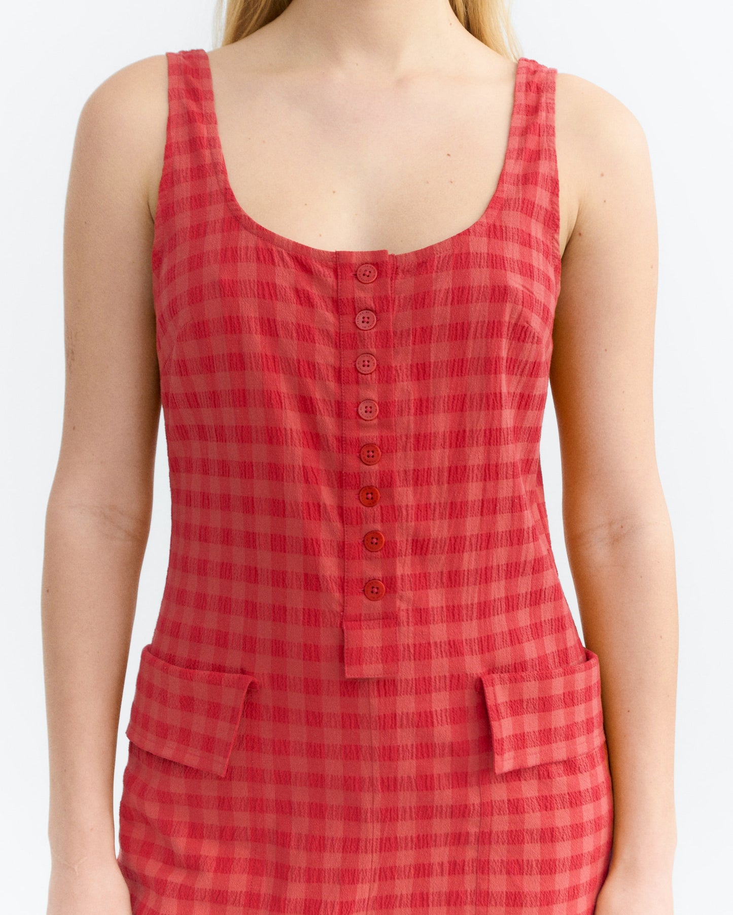 Maud Seersucker Jumpsuit - Red Checks
