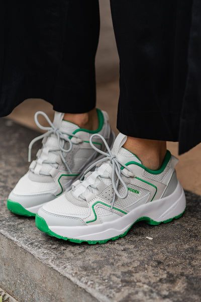 Woden Sif Reflective Sneaker - White/Basil